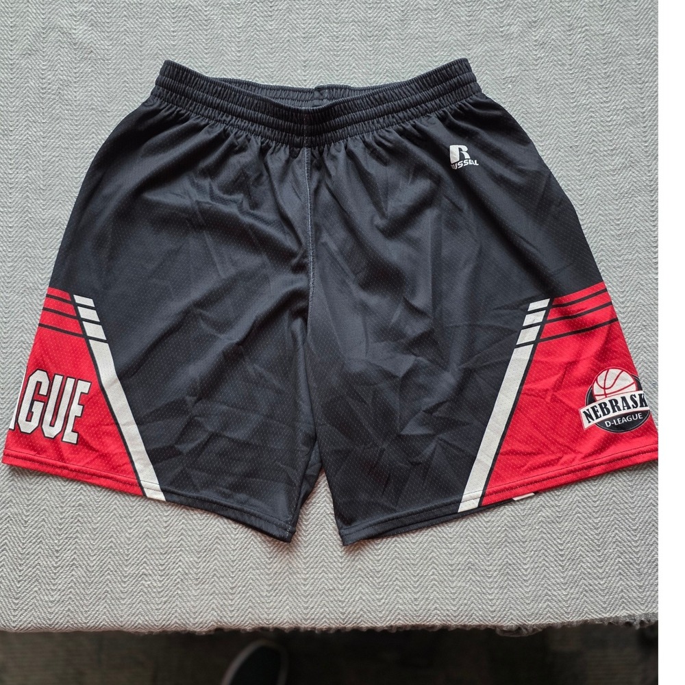 Russell Athletic Mens Nebraska D-League Basketball Mesh Shorts Black Red Large